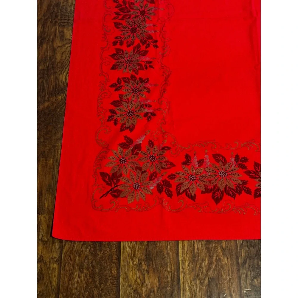 Vintage Christmas Poinsettia Tablecloth Red Rectangle 52x62